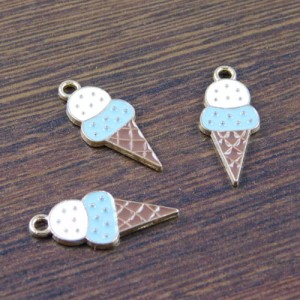 Zawieszka lody z metalu i emalii 23x10mm biało-niebieskie (1szt)
