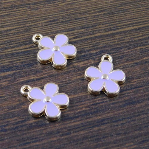 Zawieszka kwiatek z metalu i emalii 15x13mm fioletowy (1szt.)