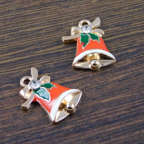 Zawieszka dzwonek z metalu i emalii 19x13mm czerwony (1szt)