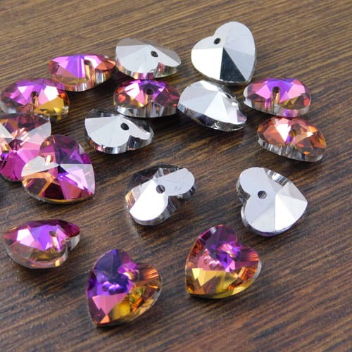 Zawieszka ze szkła serce 14x14x7.5mm fioletowo-różowa (2szt)