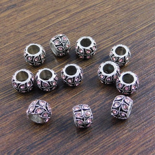 Przekładka z metalu z cyrkoniami 10x7mm ciemno srebrno-różowa (1szt.)