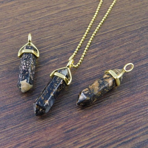 Zawieszka rodonit grot 40x10mm okucie złote (1szt.)