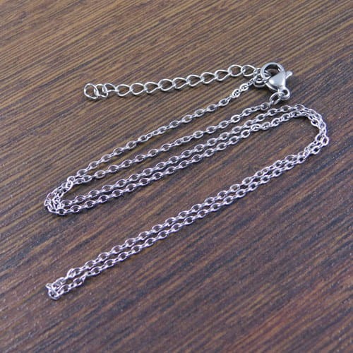 Gotowy łańcuszek z zapięciem stal nierdzewna ciemny srebrny (40cm+5cm)