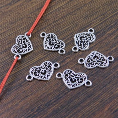 Łącznik serce z metalu 21x12mm ciemny srebrny (4szt)