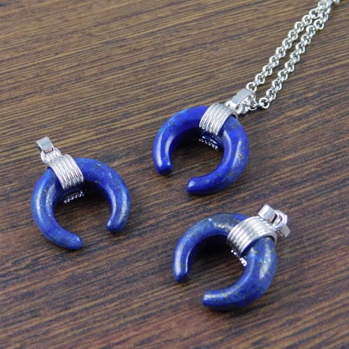 Zawieszka lapis lazuli róg obfitości 28x20mm okucie ciemne srebrne (1szt.)