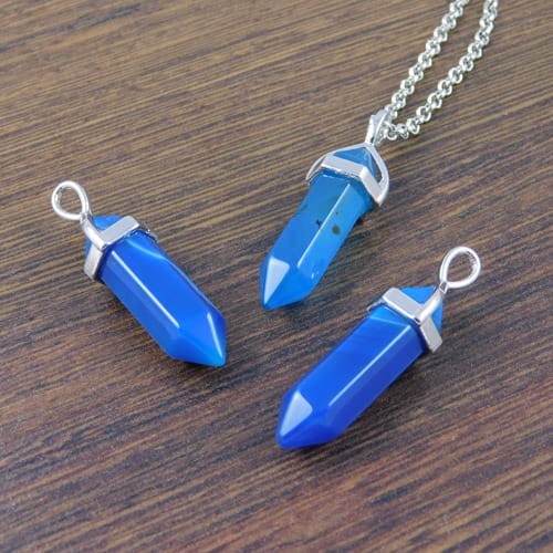 Zawieszka agat niebieski grot 40x10mm okucie ciemne srebrne (1szt.)