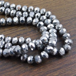 Oponki szklane fasetowane 8x6mm ciemne srebro metaliczne (20szt.)