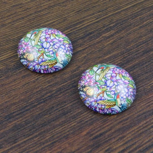 Kaboszon koło ze szkła 25x7mm grafiką kwiaty (1szt)