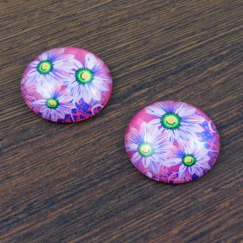 Kaboszon koło ze szkła 25x7mm grafiką kwiaty (1szt)
