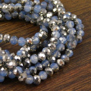 Oponki fasetowane ze szkła 6x4.5mm jasno niebieskie-srebrne metaliczne (20szt.)