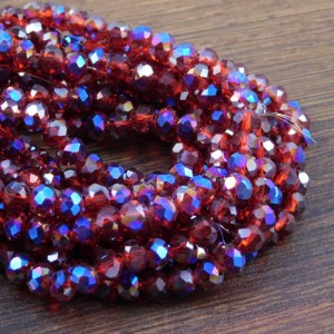 Oponki fasetowane ze szkła 6x4.5mm bordowe z niebieskim połyskiem (20szt.)