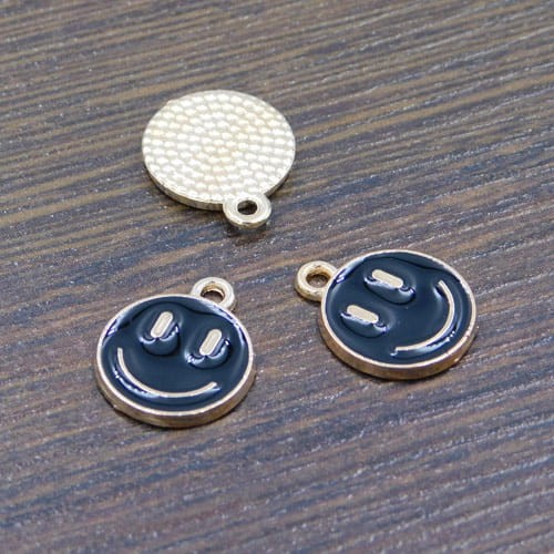 Zawieszka buźka czarna z metalu i emalii 14.5x12mm (1szt)
