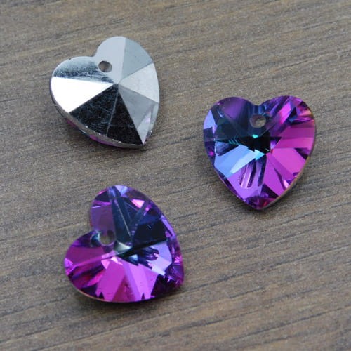Zawieszka ze szkła serce 14x14x7.5mm fioletowo-niebiesko-zielone (2szt.)
