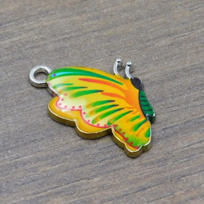Zawieszka motyl z metalu i emalii 24.5x16mm żółta (1szt)