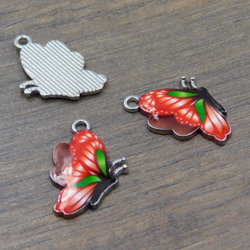 Zawieszka motyl z metalu i emalii 24.5x16mm czerwona (1szt)