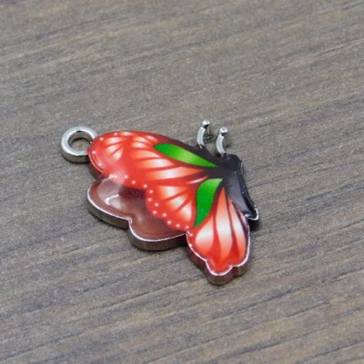 Zawieszka motyl z metalu i emalii 24.5x16mm czerwona (1szt)
