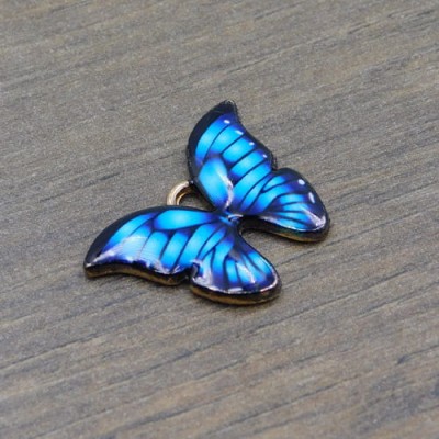 Zawieszka motyl z metalu i emalii 22.5x16mm niebieska (1szt.)