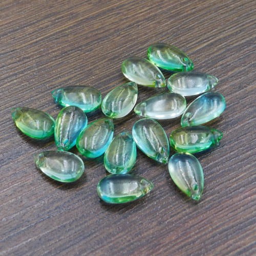 Łezki ze szkła 14x8x5mm zielono-żółte (4szt)