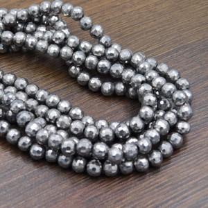 Kulki fasetowane disco ze szkła 6mm ciemne srebrne (20szt)