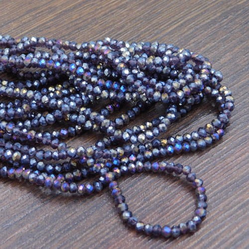 Oponki fasetowane ze szkła 3x2mm ciemno fioletowe AB (145szt.)