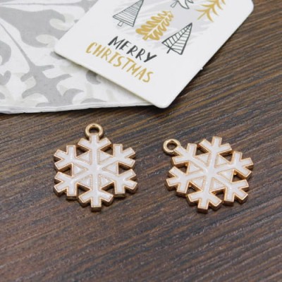 Zawieszka świąteczna śnieżynka z metalu i emalii 21.5x17.5mm biała (1szt.)