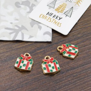 Zawieszka świąteczna prezent z metalu i emalii 14x10mm czerwono-zielony (1szt.)