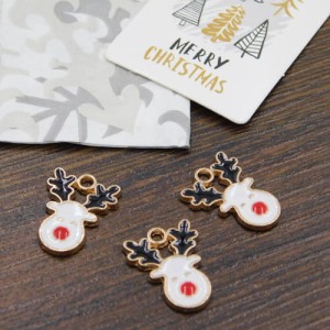 Zawieszka świąteczna renifer biały z metalu i emalii 17x13mm (1szt.)