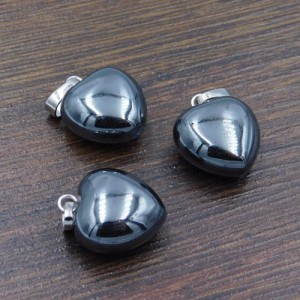 Zawieszka hematyt serce 22x15mm okucie ciemne srebrne (1szt.)
