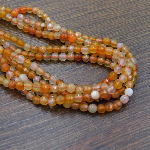 Agat rudy kulki fasetowane 4mm (10szt.)