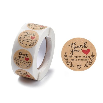 Naklejki Thank You ozdobne okrągłe 25mm beżowe (500szt.)