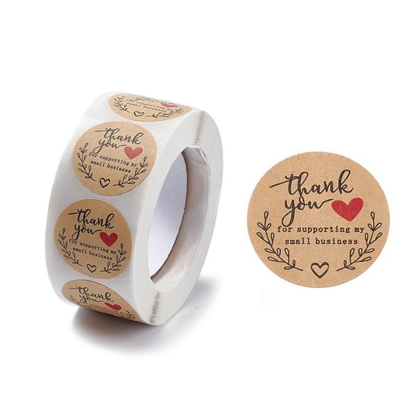 Naklejki Thank You ozdobne okrągłe 25mm beżowe (500szt.)
