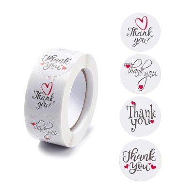Naklejki Thank You ozdobne okrągłe 25mm białe (500szt.)