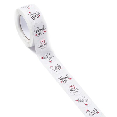 Naklejki Thank You ozdobne okrągłe 25mm białe (500szt.)