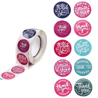 Naklejki Thank You ozdobne okrągłe 25mm niebieskie i różowe (500szt.)