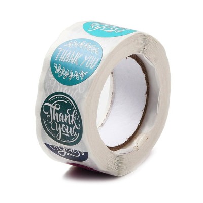 Naklejki Thank You ozdobne okrągłe 25mm niebieskie i różowe (500szt.)