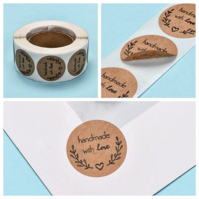 Naklejki Handmade ozdobne okrągłe 25mm beżowe (500szt.)