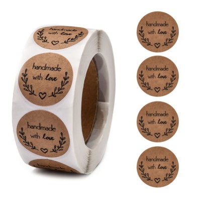 Naklejki Handmade ozdobne okrągłe 25mm beżowe (500szt.)