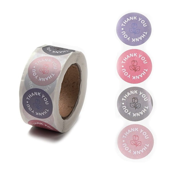 Naklejki Thank You ozdobne okrągłe 25mm mix (500szt.)
