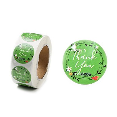 Naklejki Thank You ozdobne okrągłe 25mm zielone (500szt.)