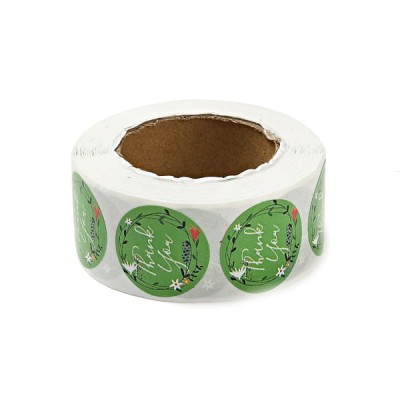 Naklejki Thank You ozdobne okrągłe 25mm zielone (500szt.)