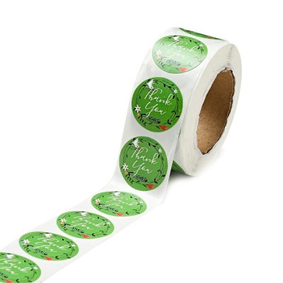 Naklejki Thank You ozdobne okrągłe 25mm zielone (500szt.)