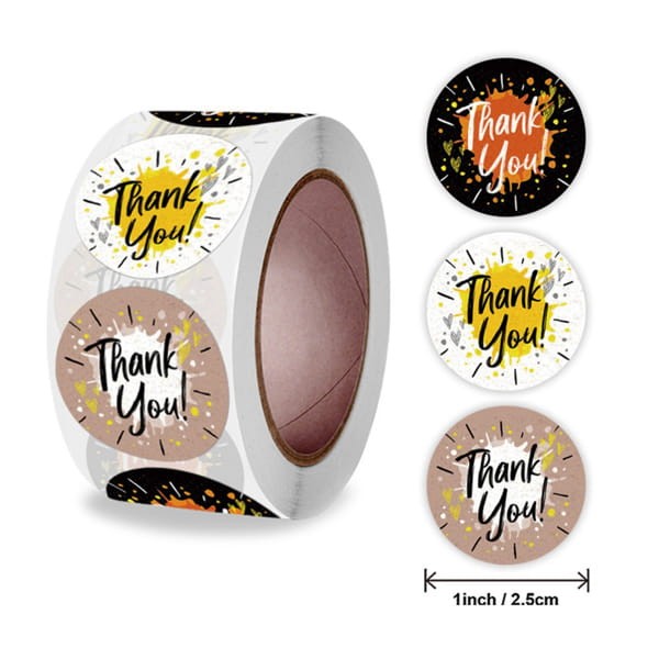 Naklejki Thank You ozdobne okrągłe 25mm mix (500szt.)