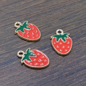 Zawieszka truskawka z metalu i emalii 18.5x12mm czerwona (1szt.)
