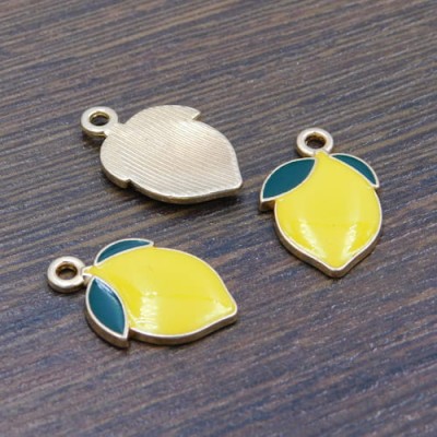 Zawieszka cytryna z metalu i emalii 20x13mm żółta (1szt.)