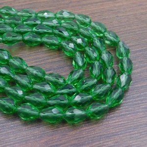 Krople łzy szklane fasetowane 11-12x8mm zielone przezroczyste (10szt.)