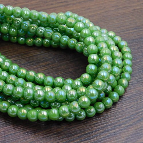 Kulki ze szkła 6-6.5mm zielone perłowe AB nieprzezroczyste (65szt.)