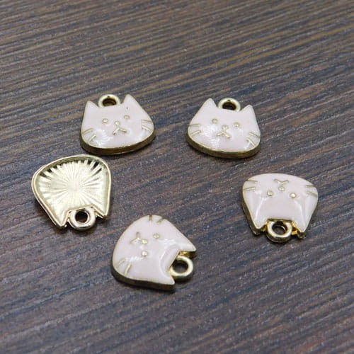 Zawieszka kotek różowy z metalu i emalii 11x11mm (1szt.)