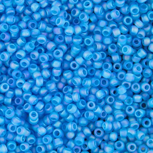 TOHO Round 8/0 Transparent-Rainbow-Frosted Dk Aquamarine (10g)