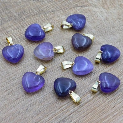 Zawieszka ametyst serce 23mmx16mmx6.5mm okucie złote (1szt.)