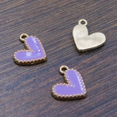 Zawieszka serce z metalu i emalii 13x12mm fioletowe (1szt.)